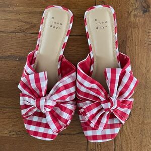 a new day Red Gingham Bow Slide Sandals - Women's Size 8